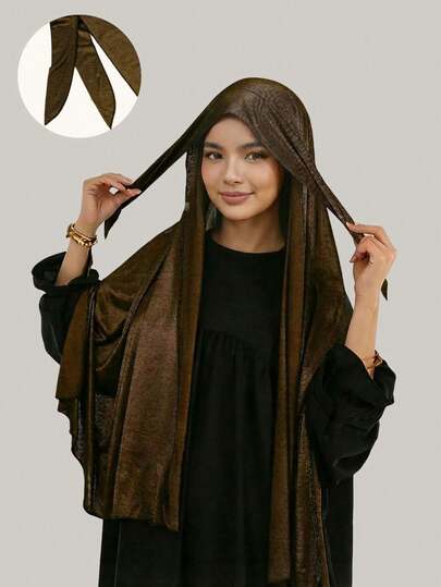 1pc Women's Solid Color Tie Headscarf, Fashion Minimalist Casual Versatile Headwrap, Soft Glossy Comfortable Long Scarf Hijab Accessories, Adjustable Size Convenient To Wear, Suitable For Hijab Outfit, All Seasons