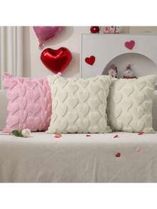1/2 Pcs Valentine's Day Pillowcases, 18x18 Inches, Valentine's Day Decoration, Red Heart, Soft Plush Faux Fur Jacquard Pillow, Suitable For Bedroom Sofas, Holiday Home Decor. - Trái tim màu be - Xem 3