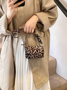 Mini Leopard Print Contrast Color Fashionable Crossbody Bag For Women, 2026 New Bag Tie Dye Shoulder Bag - Khaki - View 6