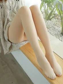 1pc Women's Thick Thermal Lined Thermal Tights, High Waist Slimming, Essential For Autumn/Winter - Beige - View 6