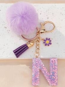 1个字母钥匙扣,可爱毛绒球钥匙圈,可挂在包包、背包、汽车上,是送给女孩的理想礼物,也可作为钱包和手提包的配饰,流苏钥匙扣,时尚包包挂饰 - 女士时尚配饰 - 薰衣草色 - 查看 10