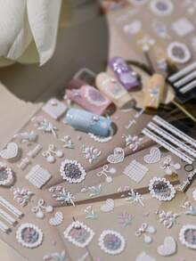 1 Piece Of Luxury Nail Sticker With Embossed Floral Stickers, Charming Nail Stickers, Faux Pearl Style Spring Nail Art Stickers Nails Nail Supplies - Multicolor - View 2