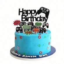 9件套生日快乐蛋糕装饰品，电子游戏主题蛋糕插牌，电子游戏主题装饰，男宝宝生日派对用品，化妆派对，服装派对，情人节，角色扮演派对 - 彩色 - 查看 1