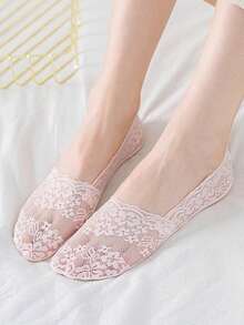 女士蕾丝花朵隐形短袜，柔软防滑透明低帮船袜 - 彩色 - 查看 8