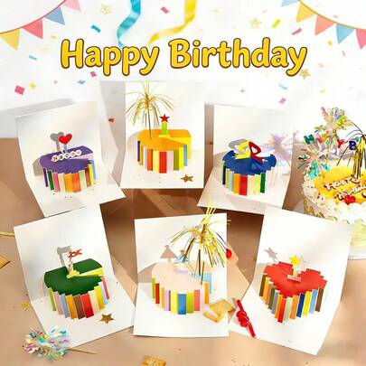 1张3D新款时尚生日贺卡，多色生日贺卡，创意简约，适合生日祝福和节日派对。