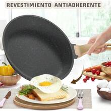 Juego de Sartenes Antiadherentes, 3 Pzas Sartenes 20 CM 24 CM y 28CM Libre de PFOA, Conducción Uniforme y Rápida para Estufas de Gas, Eléctrica, Cerámica (Negra, 20+24+28CM) - Negro - Ver 4