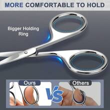 2Pack Small Eyebrow Scissors, Stainless Steel Nose Hair Trimming Scissors With Rounded Tips, Precision Grooming For Beard/Mustache/Facial Hair, Travel Friendly &  For Men Women - 預設 - 查看 3