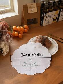 1/4pcs White Wavy Edge Christmas Bell Embroidered Placemats, Fabric Heat-Resistant Mats, Holiday Tabletop Decoration - White - View 5