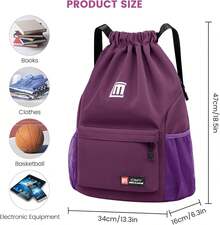 Drawstring Gym Bag, Large Drawstring Bags With Mesh Pockets - Gradient Blue - View 6