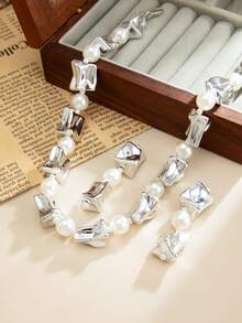 1pc/2pcs/3pcs Set Bohemian Geometric Irregular CCB Faux Pearl Beaded Necklace & Earrings, Elegant Fashion For Party, Casual, Couple Date, Wedding, Women's Holiday Birthday, Versatile Jewelry Gift - Jewelry - View 11