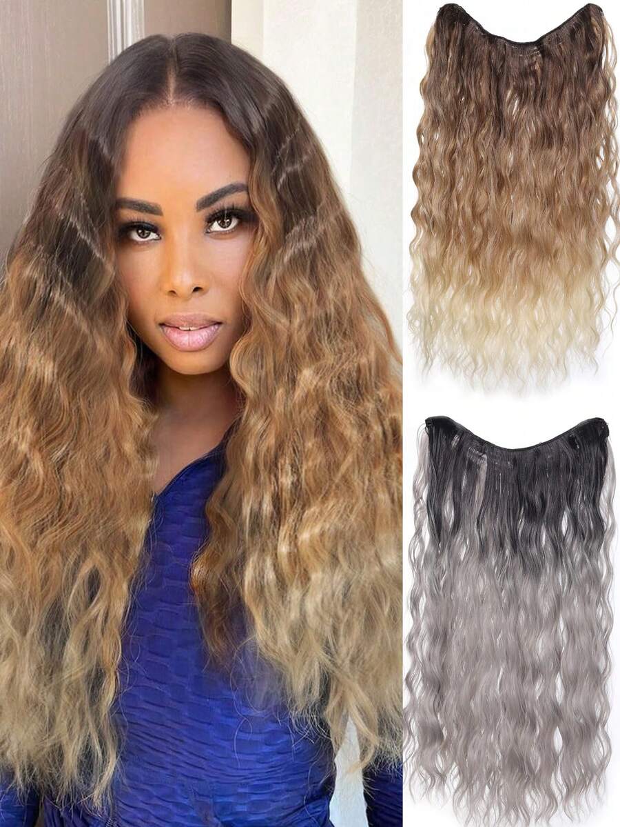 Syntetiska peruker med clips, hårförlängning 24", vågigt hår, 5 clips, hår för hög temperatur, lämplig för kvinnors dagliga bruk och sammankomster - Multifärgad - Visa 1