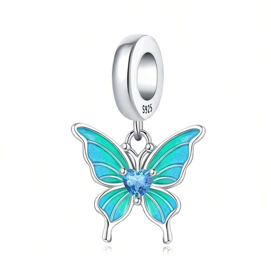 Cute Panda Animal 925 Sterling Silver Charms For Bracelets And Necklace Dangle Pendants Butterfly Elephant Dog Bead Jewelry Present For Women Family Friends - 藍寶石蝴蝶 - 查看 1