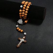UILZ Rosary Beads Catholic For Women Handmade Wooden Catholic Rosay With Jes 1us Christ Crucifix Cross Real Healing Wooden Rosary Beads Yoga Meditation Prayer Bead Necklace - 棕褐色 - 查看 4