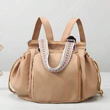 1pc Fashionable Multi-Functional Portable Mummy Bag. Car Infant Carrier Bag. Stylish Ladies Work Bag. Retro Handbag. Drawstring Bag. Shoulder Bag. Large Capacity Supermarket Shopping Tote. Student Backpack Handbag. Basic Solid Color Backpack. Lightweight Portable Canvas Bag With Handle. Business Weekend Travel Bag. Note: Shoulder Strap Color Is Random. - Coffee Brown - View 6