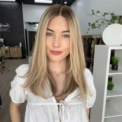 13x4蕾丝前假发，渐变棕色合成假发，高品质预拔发际线带婴儿发，外观自然