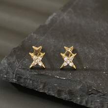 1 Pair 18K Gold Plated Zirconia Inlaid Star Stud Earrings, Women's Engagement/Wedding/Party Jewelry Gift - 358 Gold - View 10