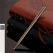1-6Pcs Silver Gold Gun Black Rose Gold Metal Slim Ballpoint Pens Bulk Retractable Metallic Black Ink 1 Mm Medium Point Smooth Writing Pens For Wedding Business Hotel Office Supplies Students Teachers Men Women Present,Back To School - Multicolor - View 12