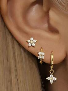 1 بطاقة 3 أزواج من أقراط زهرة البرسيم، تصميم نيش بسيط، طراز أنيق، مناسب للارتداء اليومي للنساء، والخروجات والحفلات، هدية رائعة لعيد الحب - متعدد الألوان - مشاهدة 1