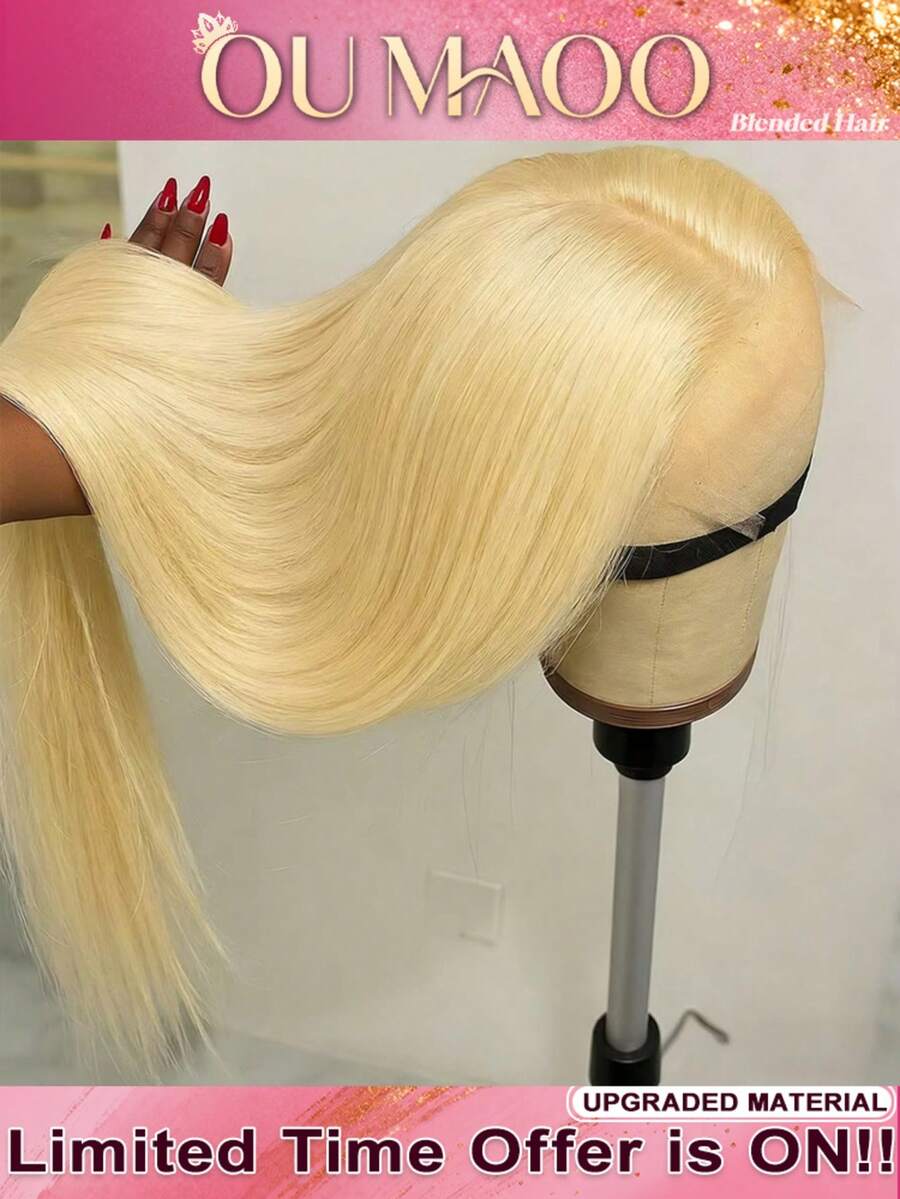 13x6 13x4HD Clear Lace Front Wig, Brazilian Human Blended Hair Straight, Glue-Free - 200% Density Forehead, Pre-Plucked Hairline & Baby Hair, 34 Inches Natural Black, Easy To Wear, No Glue Required - S/613 - View 1