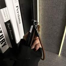 Korean Wool Flower Moon Pit Pattern Brown Phone Case With Anti-Loss Protable Strap Compatible With Samsung Galaxy ZFlip7 Z Flip6 ZFlip 5 Zflip6 Zflip5 Shockproof Back Cover - Brown - View 8