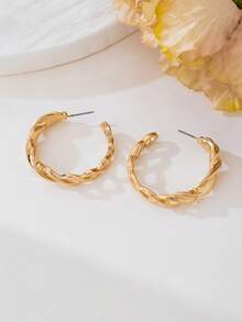 1 par de pendientes de aro dorados huecos de diseño elegante y de lujo con estilo retro clásico para mujeres - Amarillo Oro - Ver 3