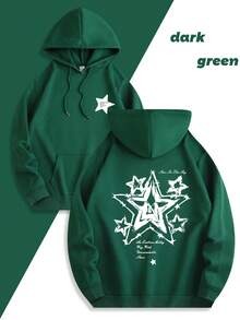 2026 Men's Fashion  Autumn Winter Kangaroo Pocket Hoodie, Star Letter Pattern Print, Casual Daily Comfortable Versatile Hooded Sweatshirt, Great Gift Loose And Comfortable, Casual And Easy-Going, Valentine's Day Hoodie For Couples, New Year Outfit For Women - màu đen - Xem 10