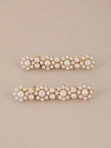 1 Pair Floral Pearl Hair Clips, Shiny Zinc Alloy Side Bangs, Duck Clip, Hairpin For Hair Decoration, Head Accessories, Hair Accessories For Women, Claw Clips, Hair Slide, Hair Barrettes - Multicolor - View 3