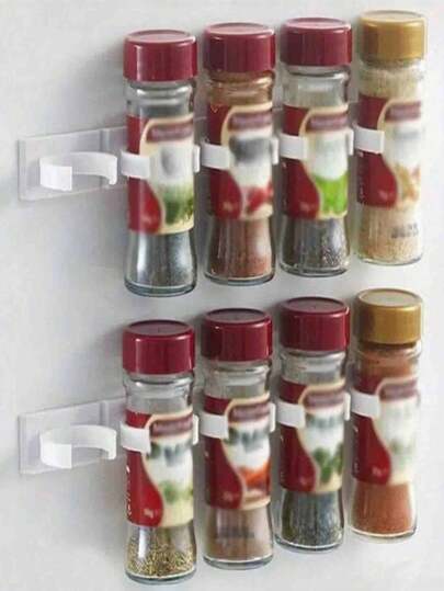 Wall Mounted Spice Rack, No Drilling Required Portable Easy Installation Space Saving Wall Mounted Spice Jar Rack, Organize Seasonings, Kitchen Storage Door Hanging Clips, Spice Rack Organizer, Lightweight Kitchen Tools - PP Material