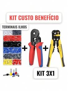 3-In-1 Crimping Tool For Electrical Use - Strips, Crimps, And Presses Tubular Eyelets Safely (Kit With 1200 Terminals) - 剝線鉗 - 查看 1