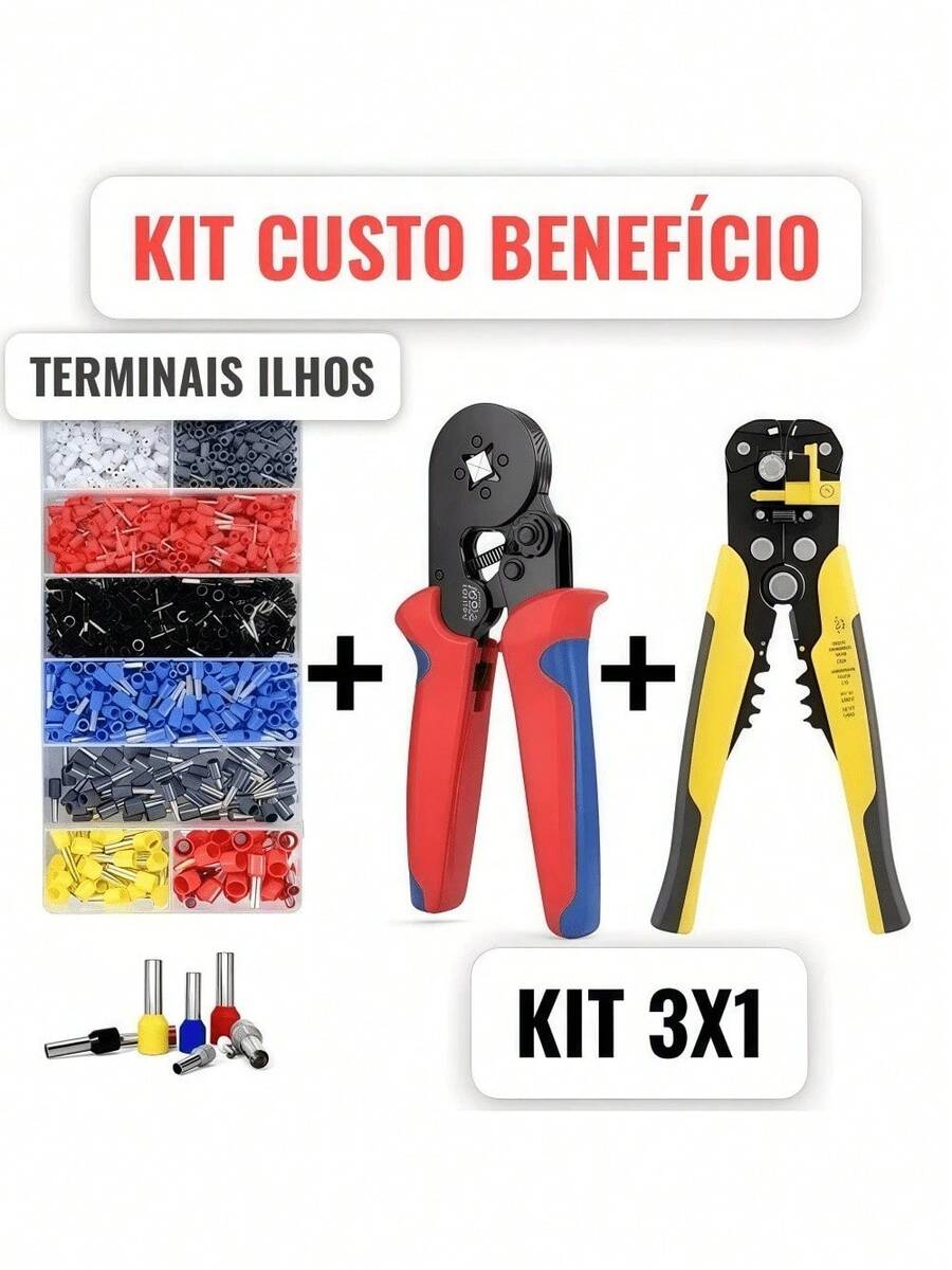 3-In-1 Crimping Tool For Electrical Use - Strips, Crimps, And Presses Tubular Eyelets Safely (Kit With 1200 Terminals) - 剝線鉗 - 查看 1