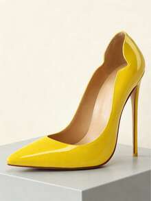 MERUMOTE 4.72"/12CM Slip On High Heels For Women Closed Pointed Toe Stilettos Sexy Wedding Party Pumps - 黃色 - 查看 4