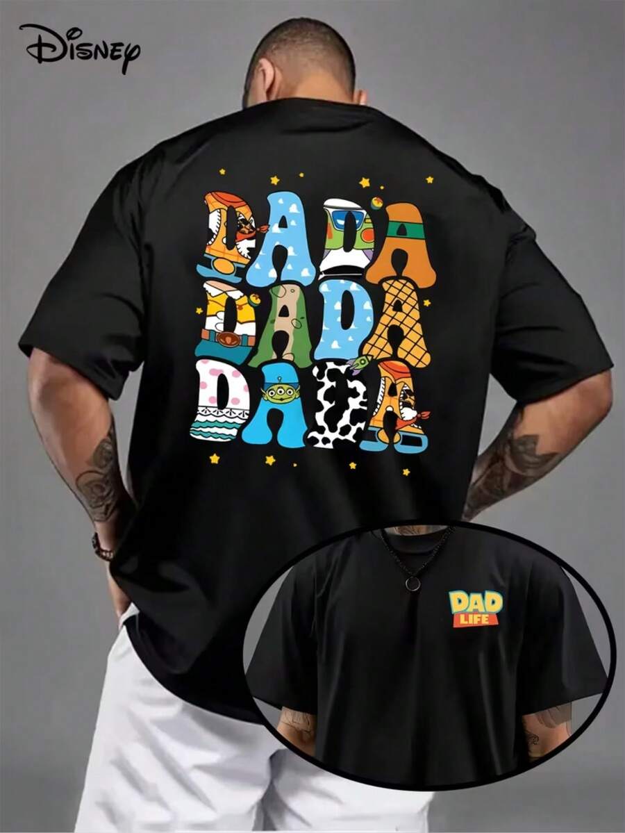 Disney < < Toy Story > > Cartoon Men's Short-Sleeved T-Shirt-Designed By Disney's Dad, 180g Heavy Polyester Shirt, Must-Have For Fans, Japanese Casual Wear And Comic-Con Dress-Perfect Gift For Pixar Movie Lovers, Pop Culture Costumes, Bright Prints, Durable Fabrics, And Role-Themed Tops. - 黑色 - 查看 1