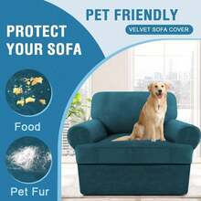 Trugenix-Sofa Cover 2 Piece T Cushion Armchair Slipcovers Velvet Couch Cover Furniture Protector Stretch T Cushion Sofa Covers For 1 Cushion Couch With 1 Individual T Cushion Covers, Deep Teal-GP - Deep Teal - 查看 7
