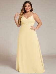 EVERPRETTY Elegant V-Neck Ruched Bust Yellow Bridesmaid Dress, Long Gown For Spring - Yellow - View 5