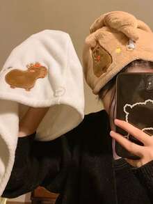 1 件装，女士超细纤维干发巾，扭结式干发巾，超细纤维干发巾，水豚造型干发帽，速干干发巾，吸水性强，毛绒干发帽，可爱动物头巾装饰，情人节，新年，冬季水疗