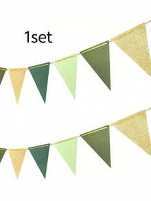 2套/1套金色和绿色三角旗，三角旗花环，适用于婴儿派对、新娘派对、生日派对、单身派对、圣帕特里克节狂欢节、婚礼、日常聚会、周年纪念、新年、户外花园悬挂装饰横幅 - 彩色 - 查看 11