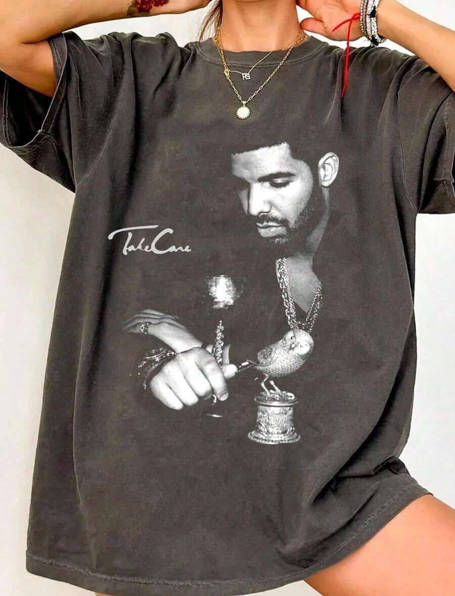 Drake-Shirt Merch Graphic Tee Takecare Rare Hop Graphic Print JNWQ - Đen 2 - Xem 1