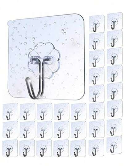 100/10pcs Adhesive Hooks, Strong Sticky Hooks, Door Hooks, Hole-Free Hooks, Load-Bearing Wall Hooks, Multi-Function Storage Racks, Removable Transparent Waterproof Rust-Proof Hooks, Suitable For Home, Kitchen, Bathroom, Living Room
