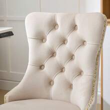 Modern Office Chair With Velvet Upholstery, Button Tufting And Gold Metal Base, Adjustable Swivel Chair, DE1923PK - Beige - View 8