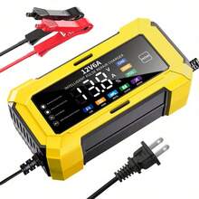1个12V 6A智能液晶显示屏电池充电器，汽车电池充电器，适用于汽车、卡车、摩托车、割草机、船只等2个150Ah电池。110V-240V输入，具有电压检测、温度补偿和自动断电功能。