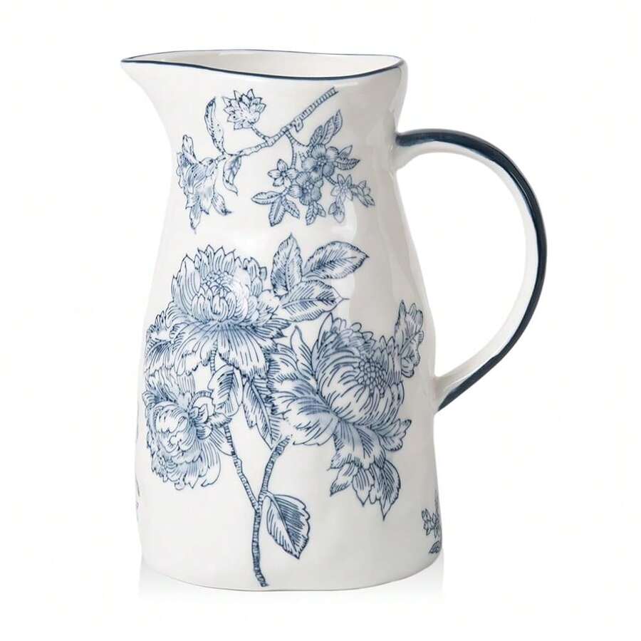Ceramic Pitcher Vase, Blue And White Jug For Home Decor, Chinoiserie Vase Decor, Decorative Pitcher With Handle - Xanh và trắng - Xem 1