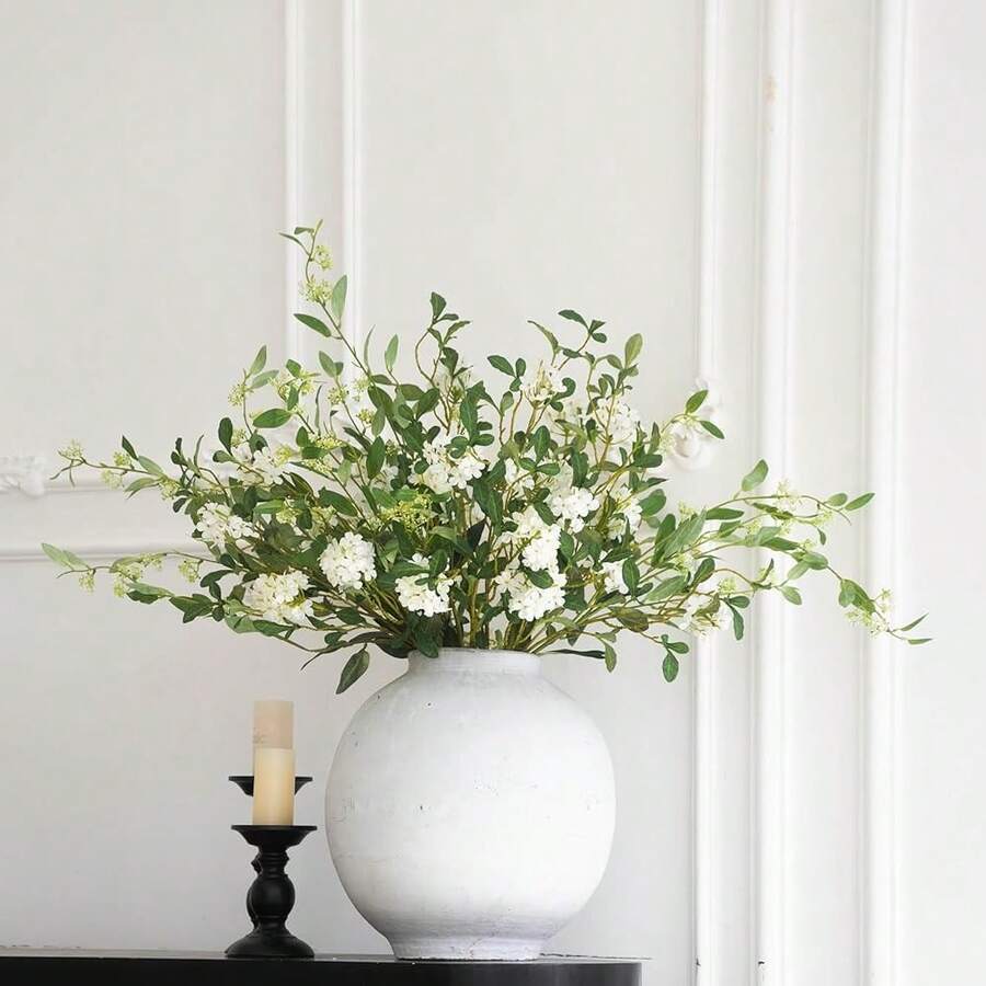 Artificial Flowers With Greenery Stems Faux Plants Indoor Branches For Tall Vase Ultra-Realistic, 9 Pcs Wedding Centerpieces, Home Decor & DIY Bouquets - White - 查看 1