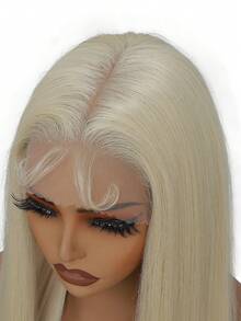 Anime Cosplay Long Blonde Straight Synthetic Hair Wig, Light Blonde, Middle Part, Elastic Cap, For Women, Halloween Party - Gold - View 4