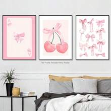3pcs Pink Bow Watercolor Wall Art Prints, Girly Canvas Painting, College Style Poster Decor, Suitable For Bedroom, Living Room, Office, Dorm Room Decoration, Frameless - Multicolor - View 6