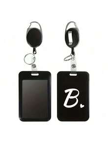 Black ID Card Holder With Black Retractable Reel Clip, White Heart & Letter A-Z Print, Anti-Theft Card Holder, Black Thumb Slot Hard Plastic Card Holder, Expandable ID Card Holder, Medical Insurance Card Protector, Waterproof Medical/Social Security Card Protector, Transit Card Holder, Meal Card Storage, Portable, Daily Essential, Perfect Gift And Souvenir For Holidays, Birthdays, Parties, Valentine's Day And New Year - Multicolor - View 27