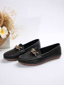 Damen Slip-On Lässig Loafers, weiche Sohle, rutschfeste Flache Schuhe für Outdoor, leicht & bequem für Arbeit/Alltag, ideal für Müttel mittleren Alters - 516-2 (Schwarz) - Übersicht 2