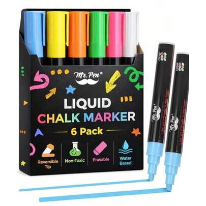 - Liquid Chalk Markers 6 Pack Reversible Tip Vibrant Colors Erasable Chalk Marker  Water-Based Chalkboard Markers For Window And Glass Washable Window Paint Marker