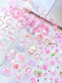 3D Cherry Blossom Crystal Stickers, Metallic Silver Floral Decal Stickers - Multicolor - View 8