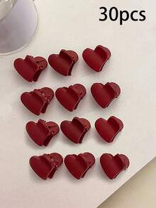 15/20/30个情人节红色心形迷你发夹，时尚百搭刘海爪夹，简约复古女士发饰，优雅爪夹，女士发爪，夏季海滩度假必备 - 紅色 - 查看 10