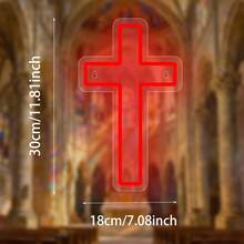 Señal de neón LED USB con tema de cruz - Esencial para fiestas festivas, luz de pared para ambiente de bar y dormitorio - Morado - Ver 3